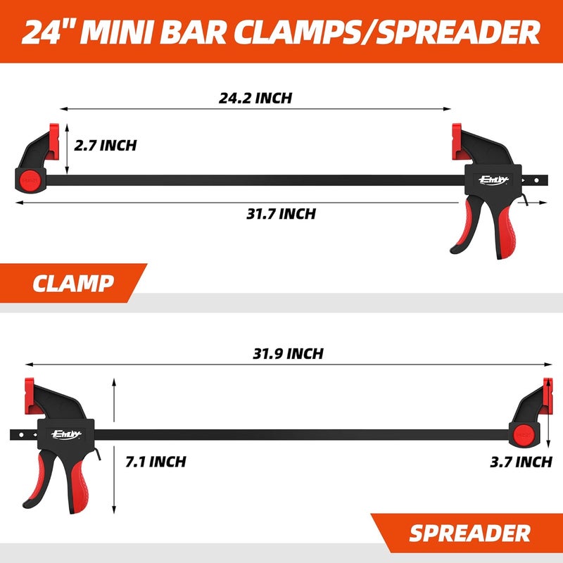 EHDY 24" Bar Clamps for Woodworking, 2-Piece One-Handed Clamp/Spreader, Light-Duty Quick-Change F Clamp with 170 lbs Load Limit - Image 2